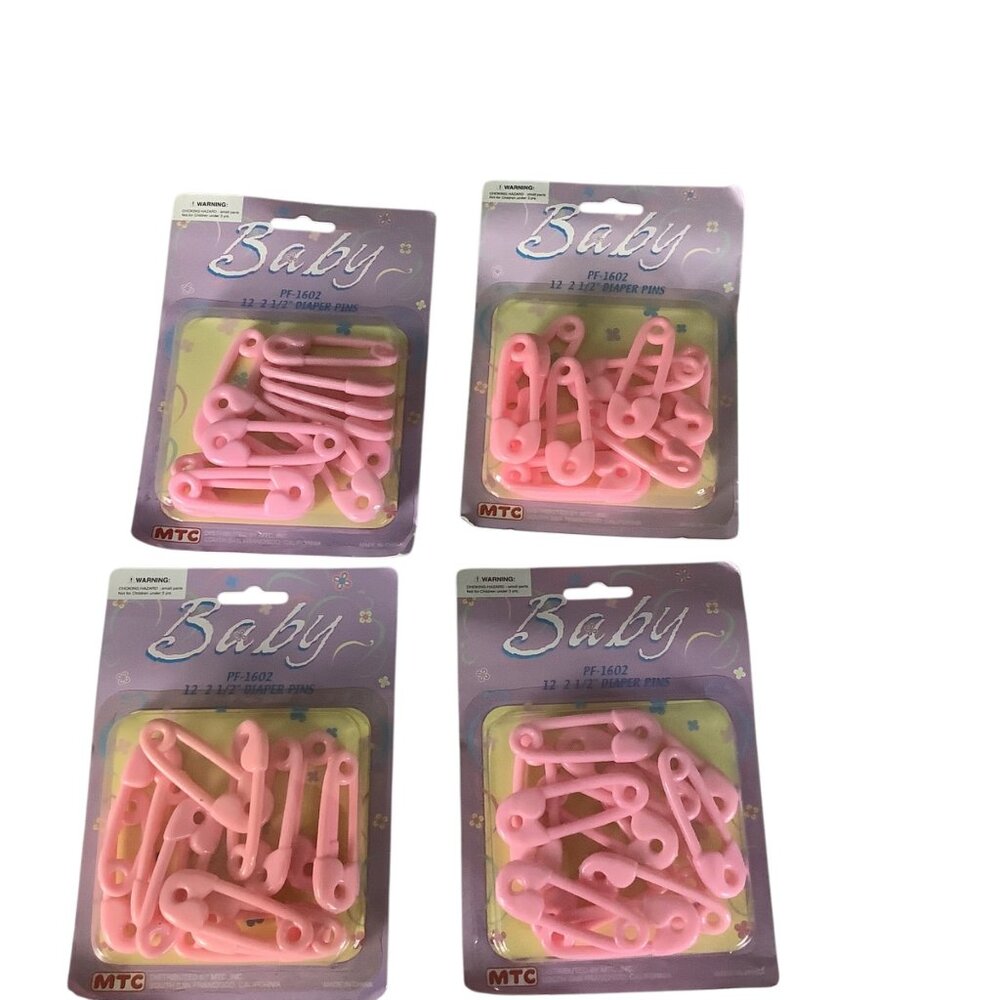 Baby Diaper Pins 2.5 Inch PF-1602 Pink 4‎ Packs 12 Pins Each By MTC